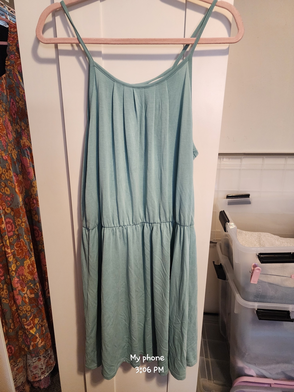 C Light Teal Spaghetti-Strap Mini Dress